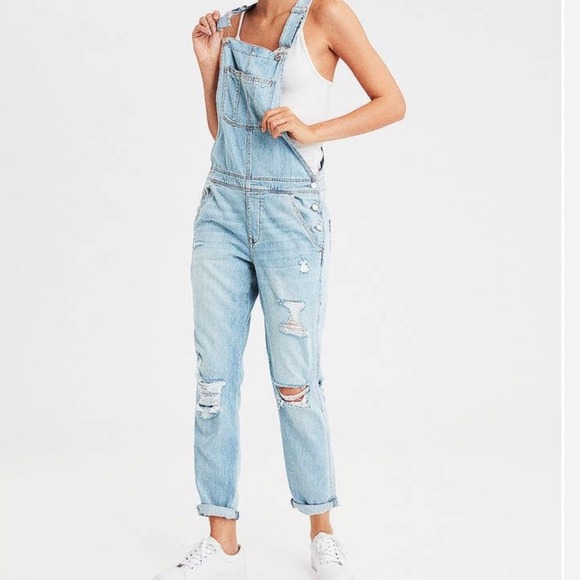 American Eagle Distressed Tomgirl Denim Overalls Ripped Blue Jeans
Size Small - Picture 1 of 15
